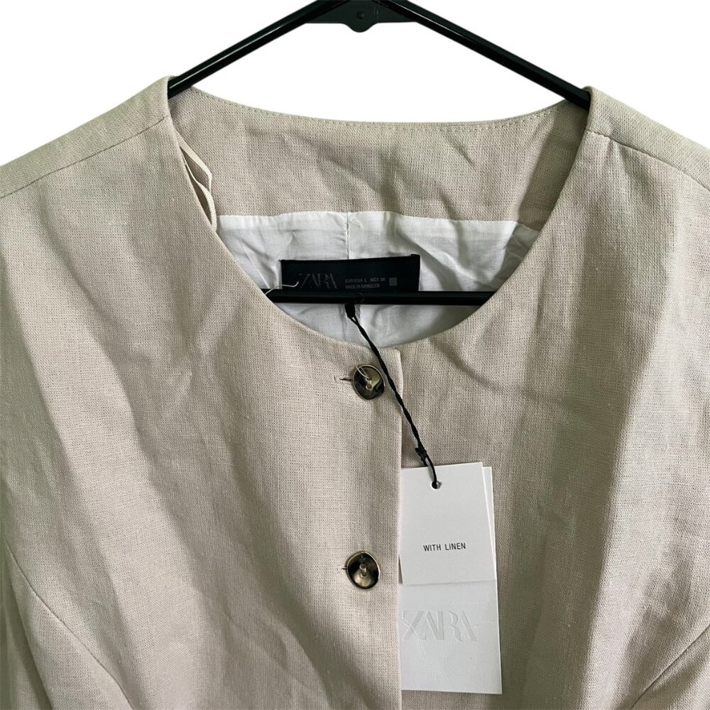 Zara Linen Dart Vest Sand Beige Size Large NWT Sleeveless Button Front Tailored - Picture 7 of 9